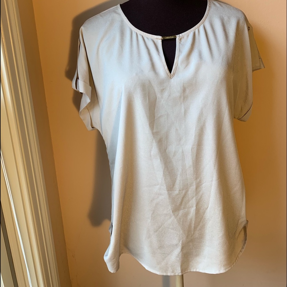 Tan Calvin Klein Blouse with gold buttons